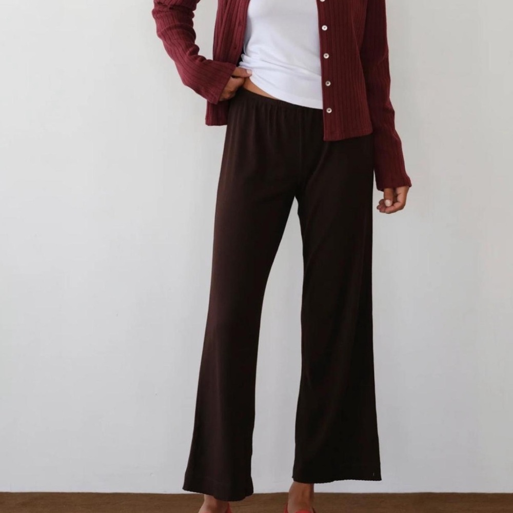 DONNI brown baby rib scallop crop pant